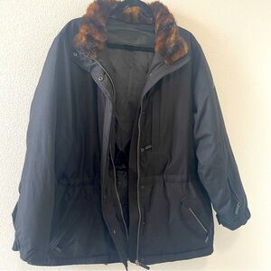 Lauren Ralph Lauren Down/Feather Puffer Faux Fur Collar Jacket Parka Preppy L